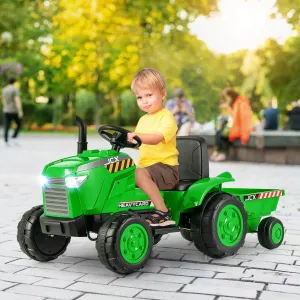 12V Kids Ride On Tractor with Trailer with Remote Control and Lights and Horn-Green