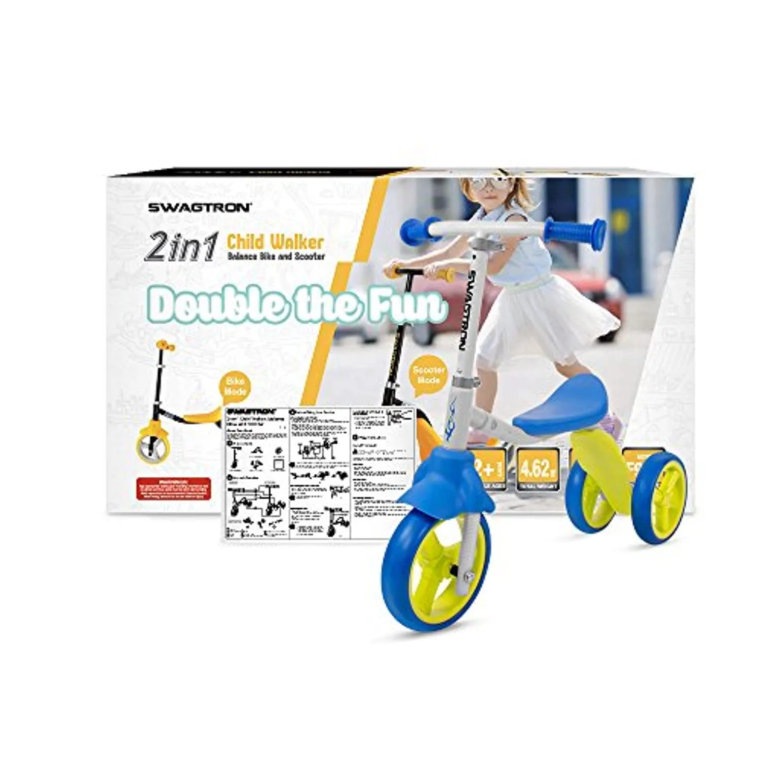 3 Wheel Scooter & Ride-On Balance Trike 2-in-1 Adjustable for 2, 3, 4, 5 Year Old Boy or Girl Transforms in Seconds