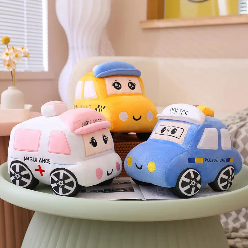 30/40CM Cartoon Cars Peluche Toys Kawaii Police Cars Ambulances Taxis Plushie Dolls Stuffed Soft Toy Kids Baby Creative Gift