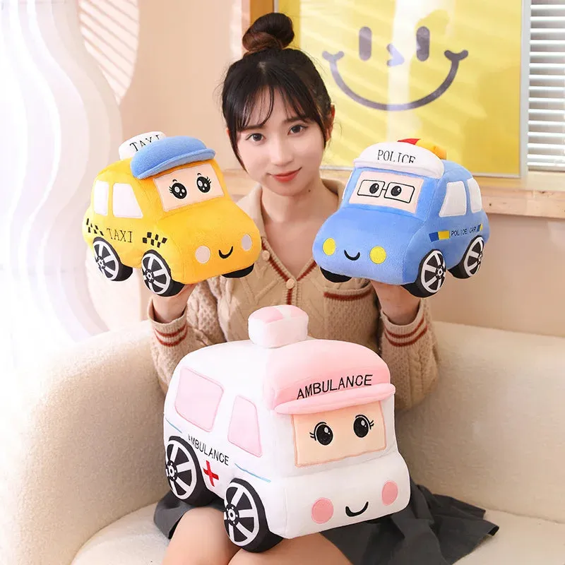 30/40CM Cartoon Cars Peluche Toys Kawaii Police Cars Ambulances Taxis Plushie Dolls Stuffed Soft Toy Kids Baby Creative Gift