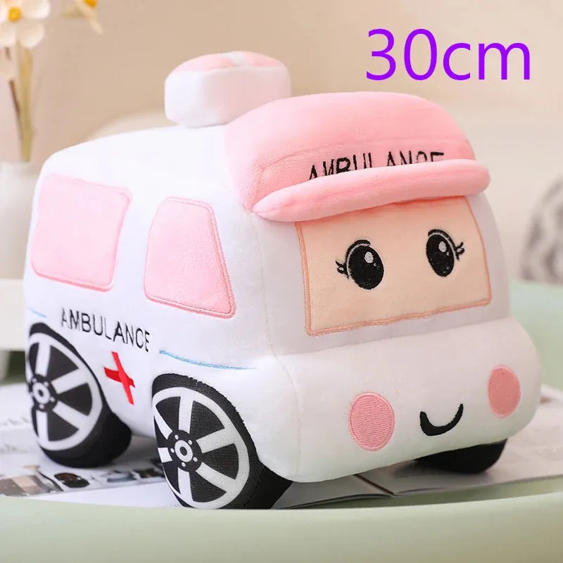 30/40CM Cartoon Cars Peluche Toys Kawaii Police Cars Ambulances Taxis Plushie Dolls Stuffed Soft Toy Kids Baby Creative Gift