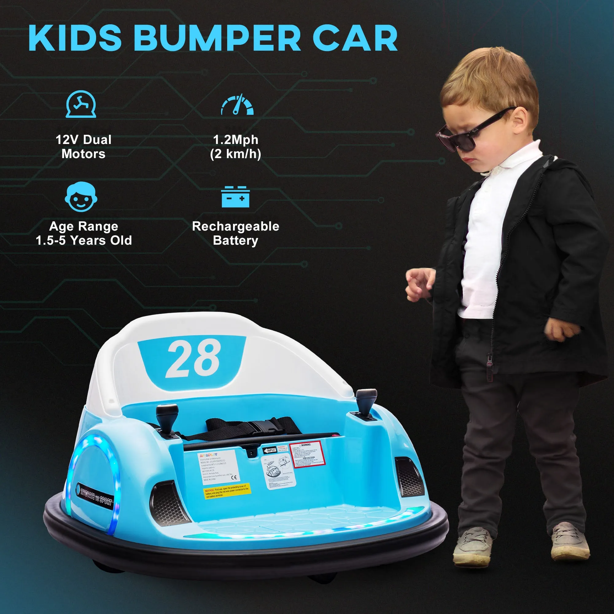 360° Rotation 12V Kids Bumper Car w/ Remote Control 370-347V70LB