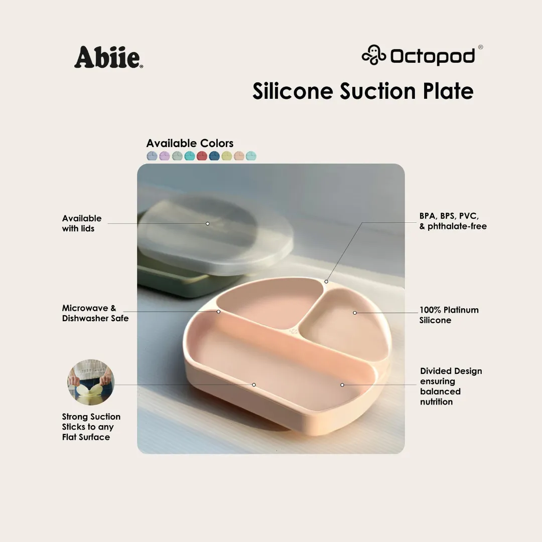 Abiie Octopod Silicone Suction Triangle Plate With Lids