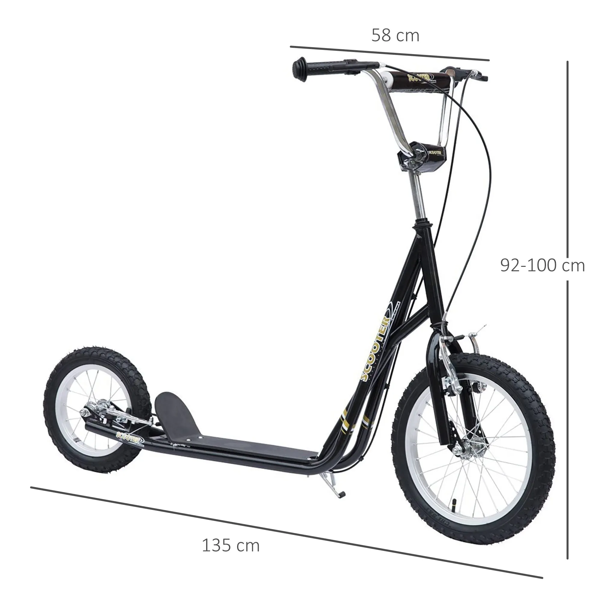 Adult Teen Push Scooter Kids Children Stunt Scooter Bike Bicycle Ride On Alloy Wheel Pneumatic 12" Tyres-Black