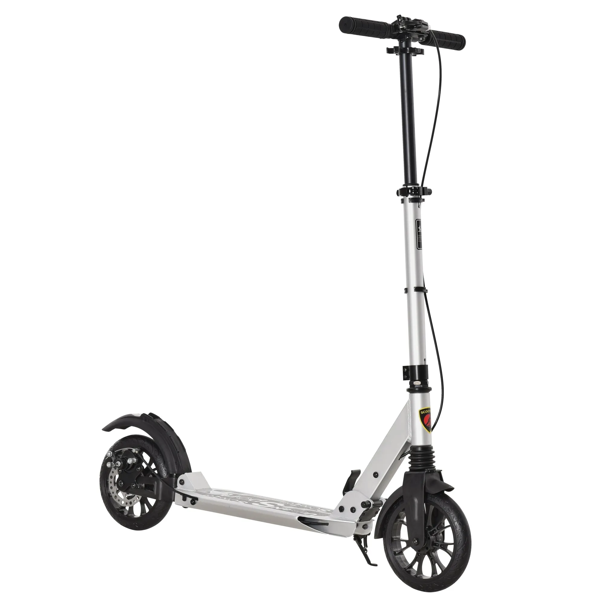 Adult Teens Kick Scooter Fold Adjust 14  w/ Rear Wheel&Hand Brake Silver