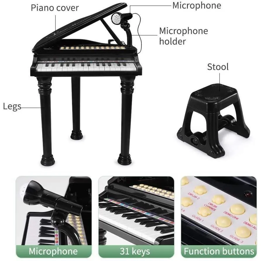 Black Electronic Piano With Microphone and Stool