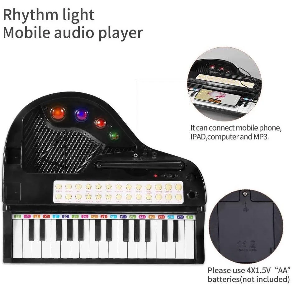 Black Electronic Piano With Microphone and Stool