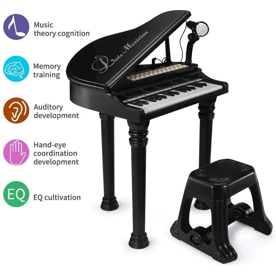 Black Electronic Piano With Microphone and Stool