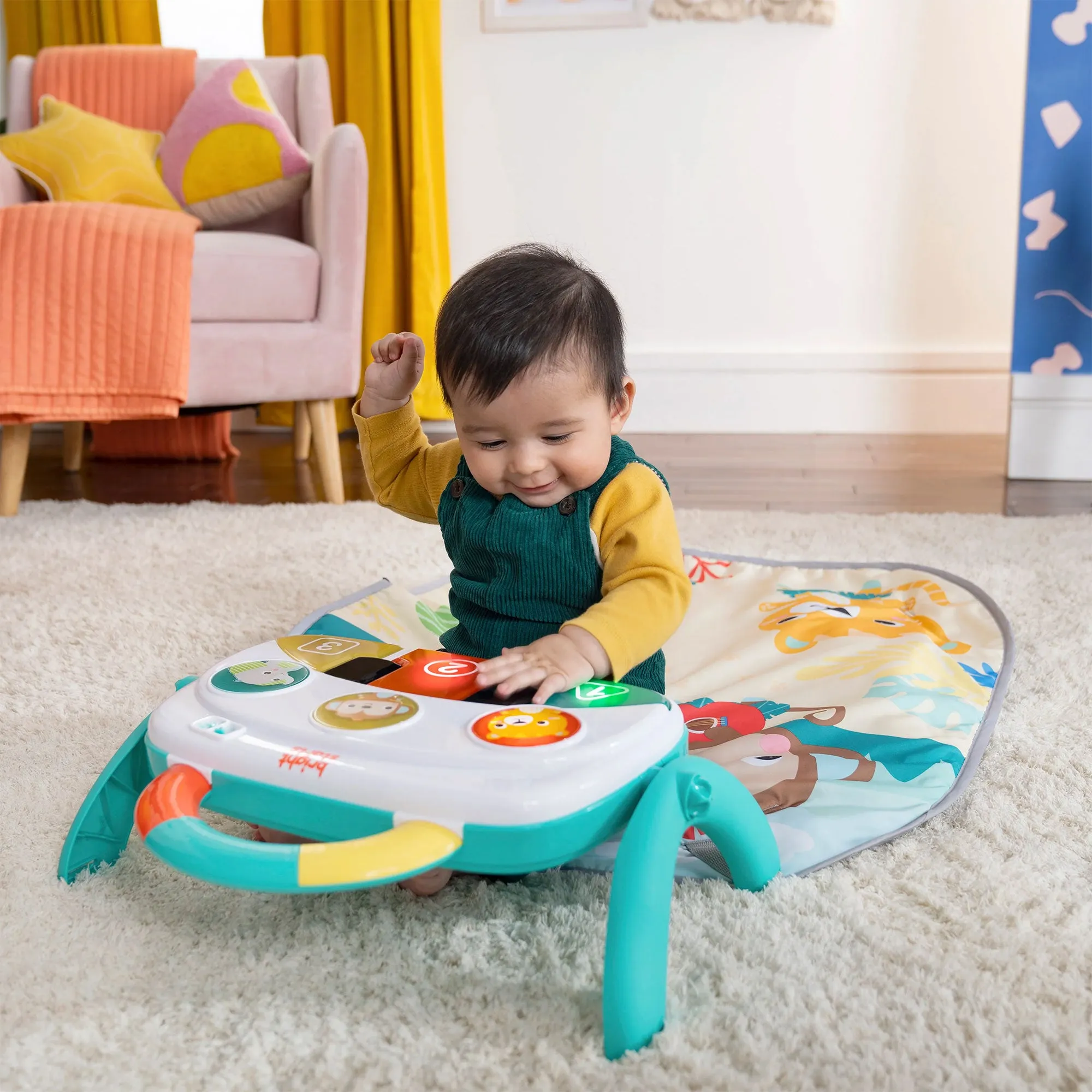 Bright Starts 4 in 1 Groovin Kicks Piano and Drum Baby Play Gym, Tropical Safari