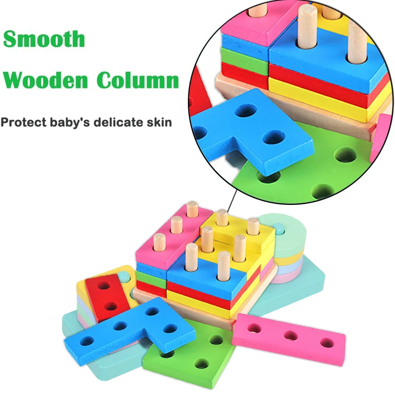 Colorful Wooden Russian Shape Columns Set - 836