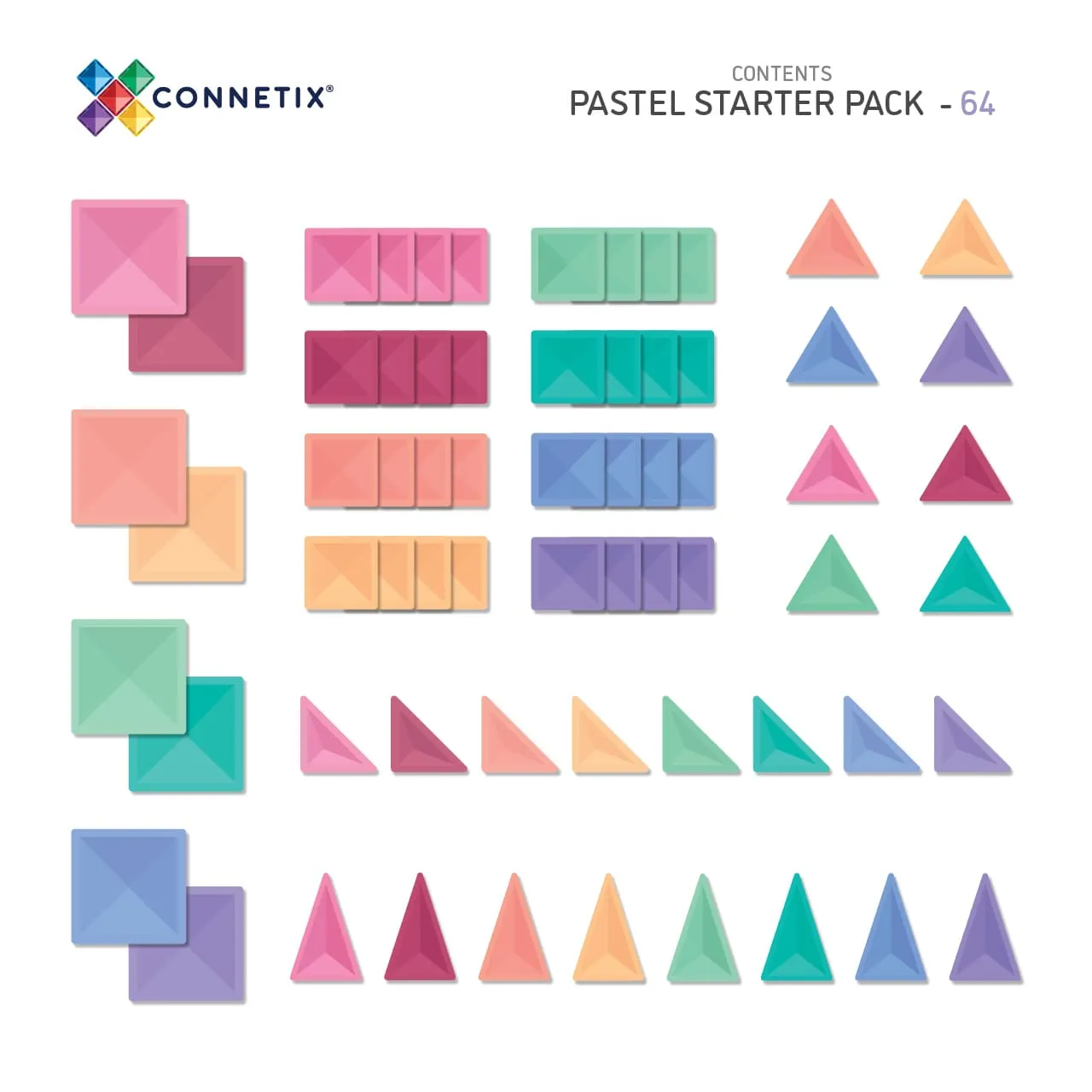 Connetix Magnetic Tiles Pastel 64 Piece Starter Pack