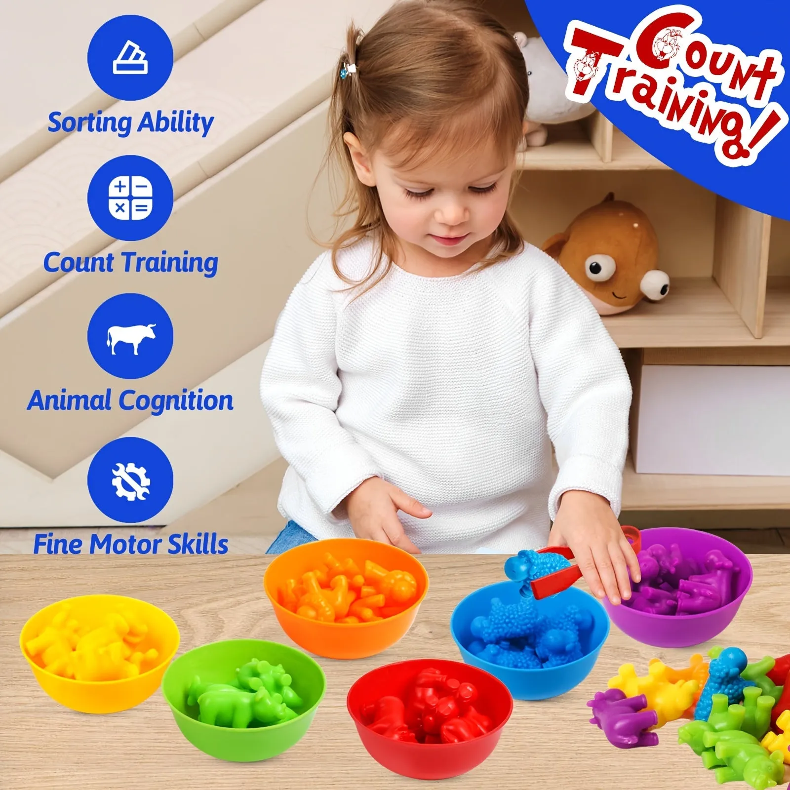 Educational Animal Counting Toy Set with Color Sorting Bowls