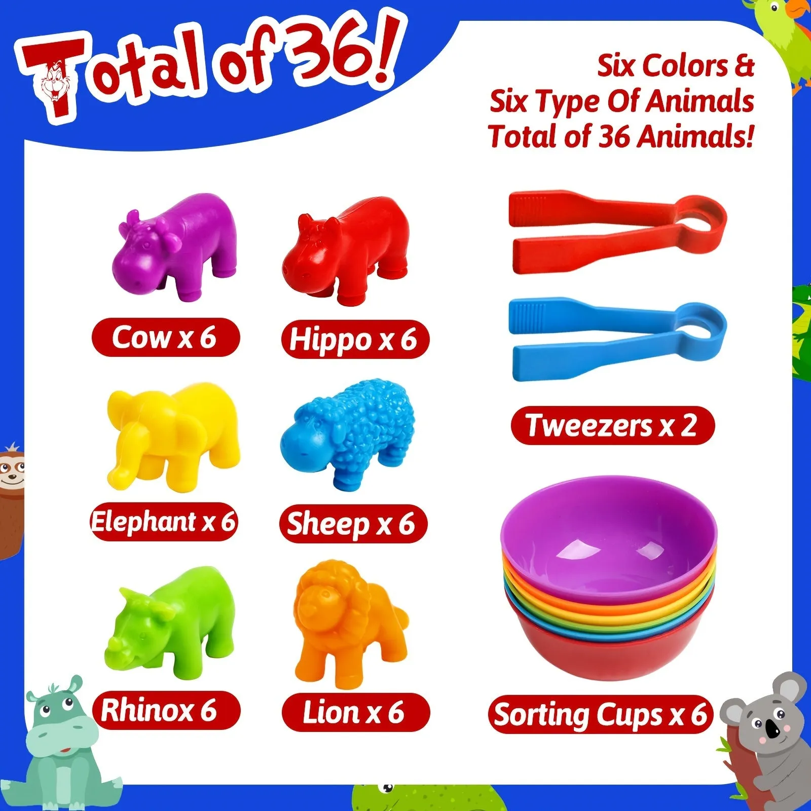 Educational Animal Counting Toy Set with Color Sorting Bowls