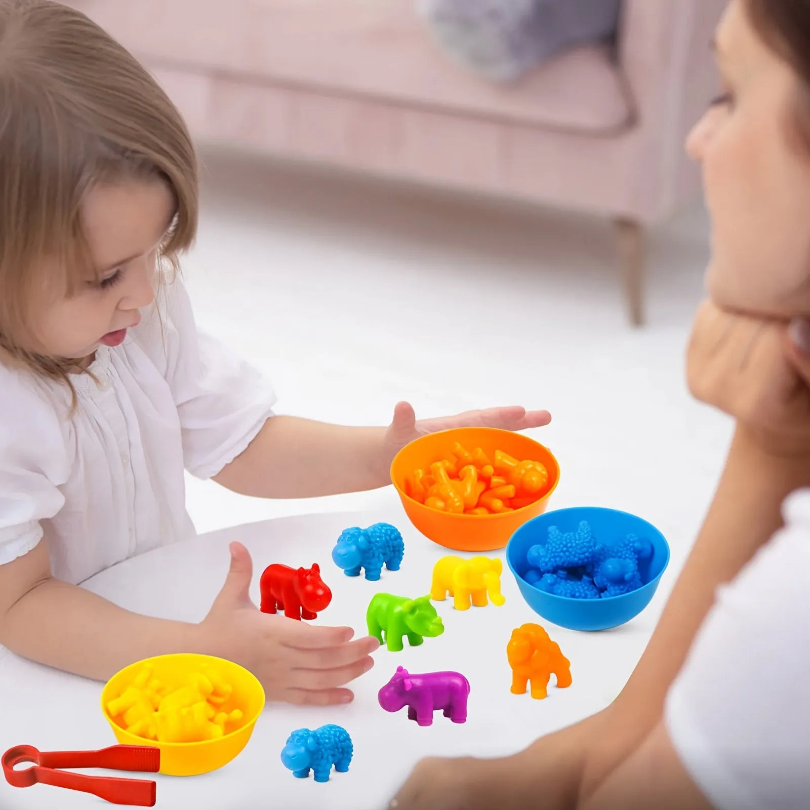 Educational Animal Counting Toy Set with Color Sorting Bowls