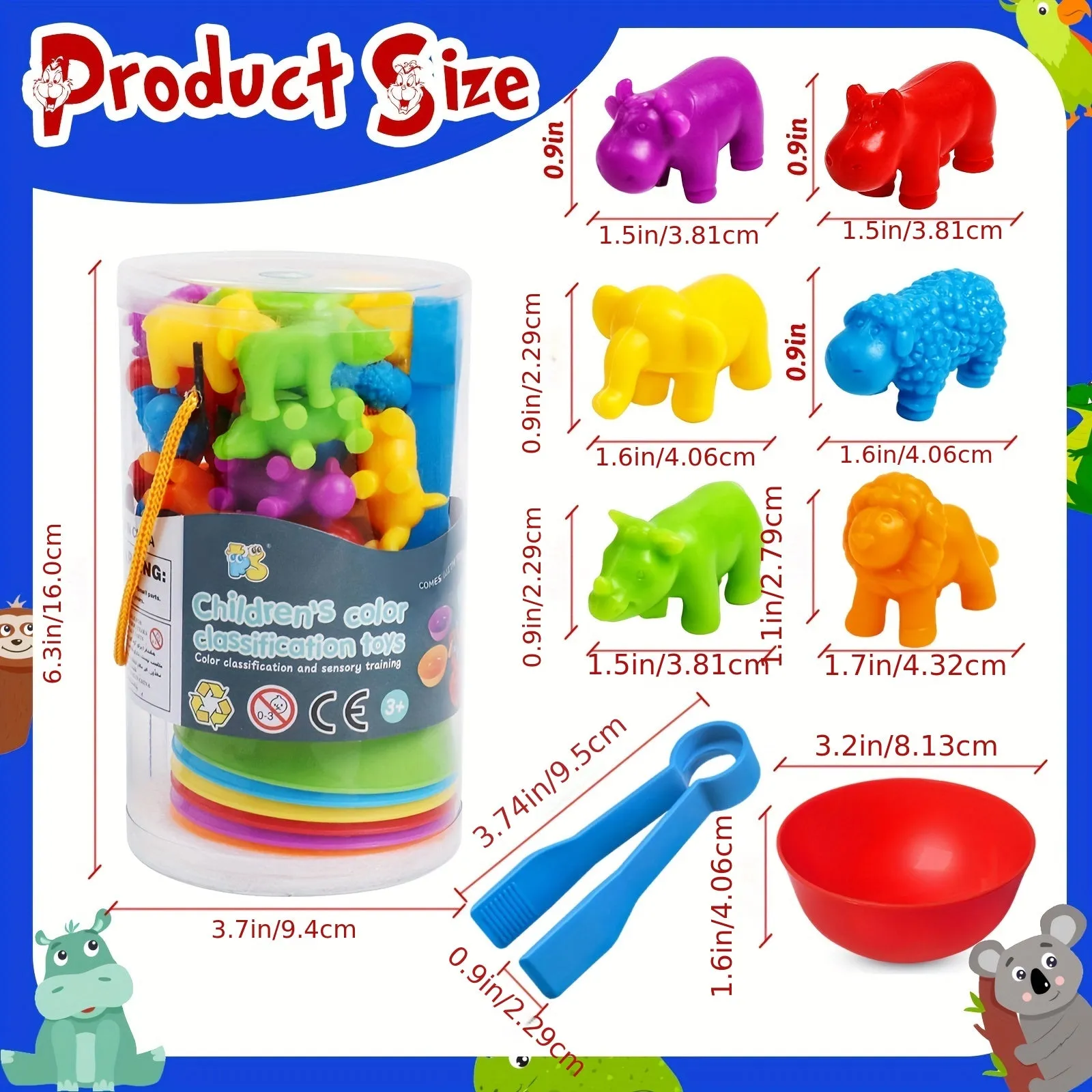 Educational Animal Counting Toy Set with Color Sorting Bowls