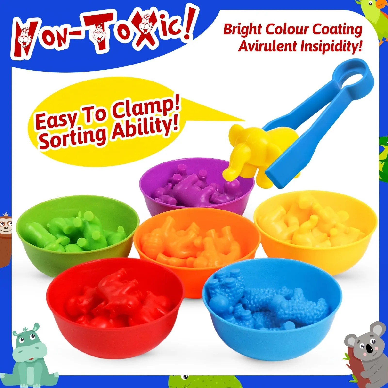 Educational Animal Counting Toy Set with Color Sorting Bowls