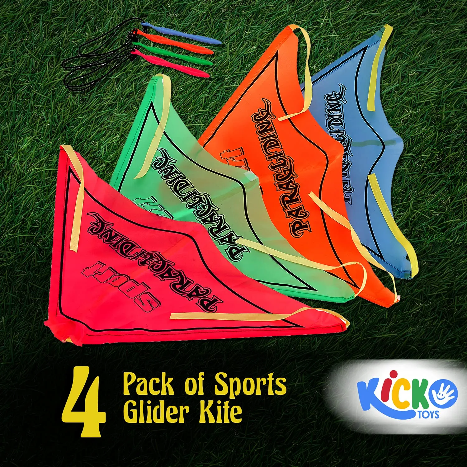 Kicko Sports Glider Kite for Kids with Flying Colorful Paragliding with Band, Pack