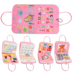 Kids Busy Board Learning Toy with Drawing Set, Pink - GOMINIMO