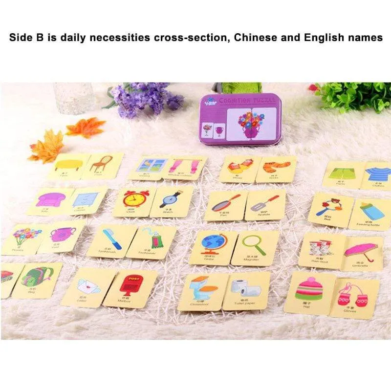 Kids Montessori Puzzle Toys Animals Fruit Graph Match Card Game Early Educational Materials Double-sided Puzzle Toy For Children