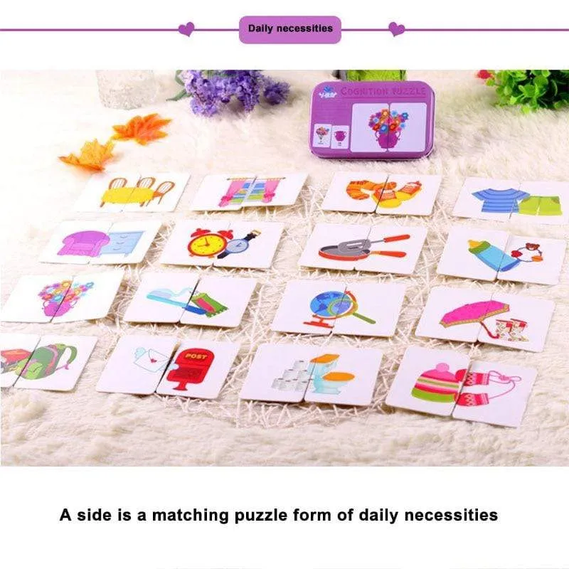 Kids Montessori Puzzle Toys Animals Fruit Graph Match Card Game Early Educational Materials Double-sided Puzzle Toy For Children