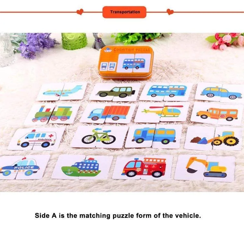 Kids Montessori Puzzle Toys Animals Fruit Graph Match Card Game Early Educational Materials Double-sided Puzzle Toy For Children