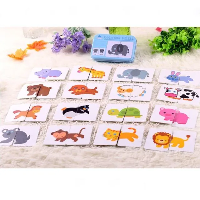 Kids Montessori Puzzle Toys Animals Fruit Graph Match Card Game Early Educational Materials Double-sided Puzzle Toy For Children