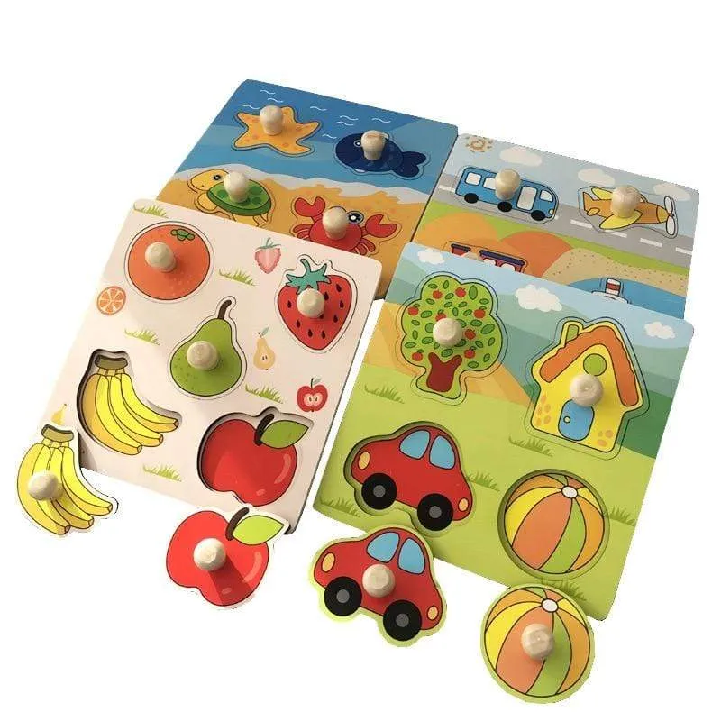 Kids Montessori Puzzle Toys Animals Fruit Graph Match Card Game Early Educational Materials Double-sided Puzzle Toy For Children