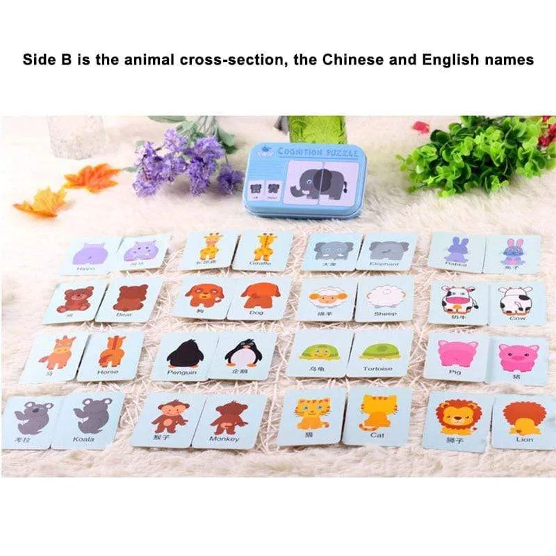 Kids Montessori Puzzle Toys Animals Fruit Graph Match Card Game Early Educational Materials Double-sided Puzzle Toy For Children