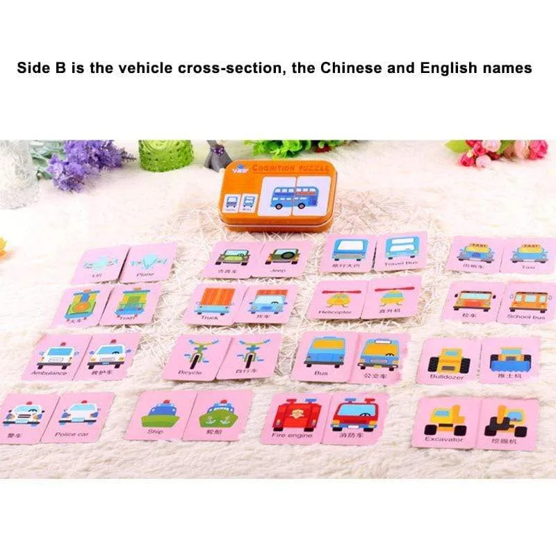 Kids Montessori Puzzle Toys Animals Fruit Graph Match Card Game Early Educational Materials Double-sided Puzzle Toy For Children