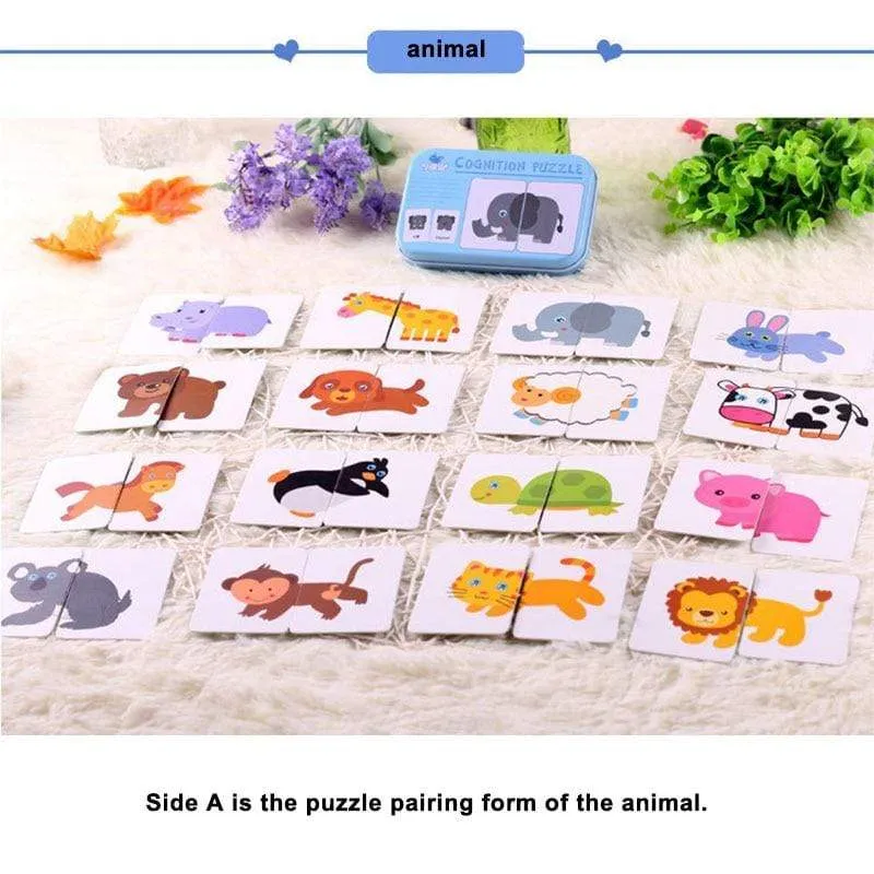 Kids Montessori Puzzle Toys Animals Fruit Graph Match Card Game Early Educational Materials Double-sided Puzzle Toy For Children