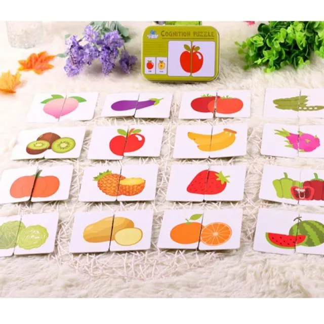 Kids Montessori Puzzle Toys Animals Fruit Graph Match Card Game Early Educational Materials Double-sided Puzzle Toy For Children