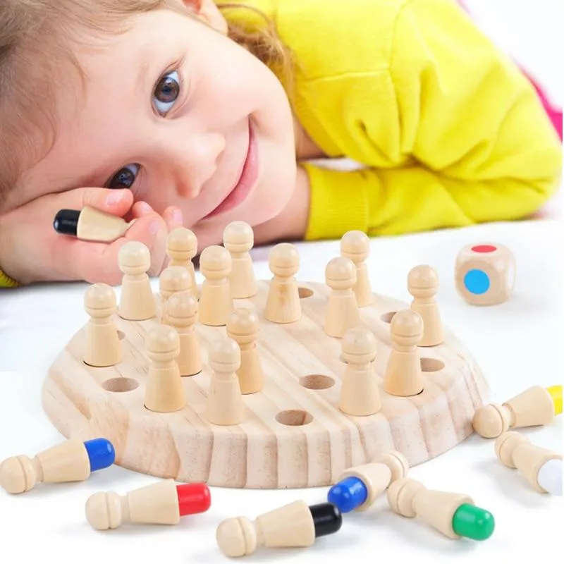 Kids Wooden Toy Puzzles Color Memory Chess Match Game Intellectual Children Party Board Games Baby Educational Learning Toys