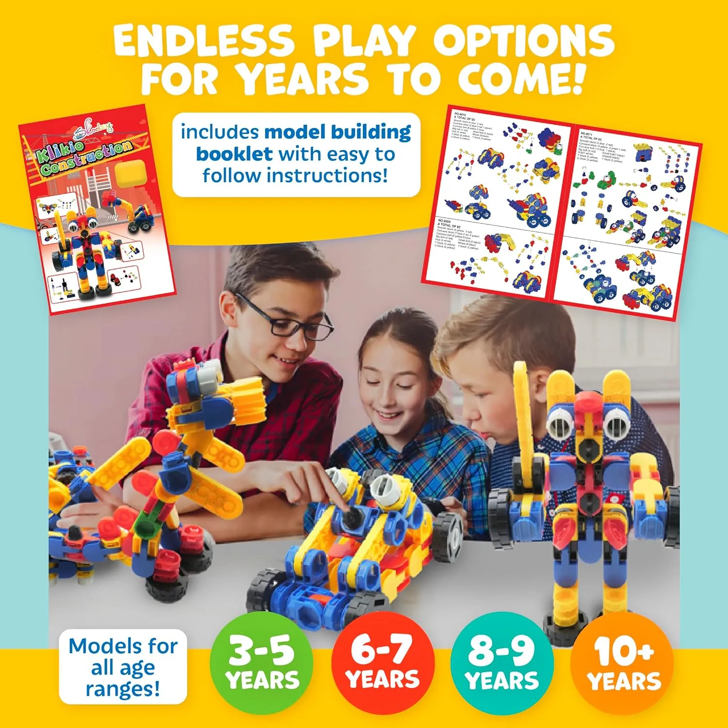 Klikio 8 in 1 Construction Building Engineering Toys 98 Piece Kit