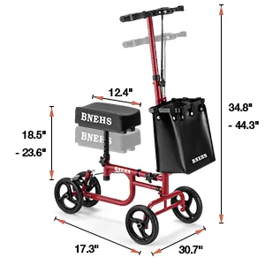 Knee Walker Steerable Knee Scooter for Foot & Ankle Injured Adults w/ 2 Hand Brake & Detachable Basket, Assembly Required,Red Frame