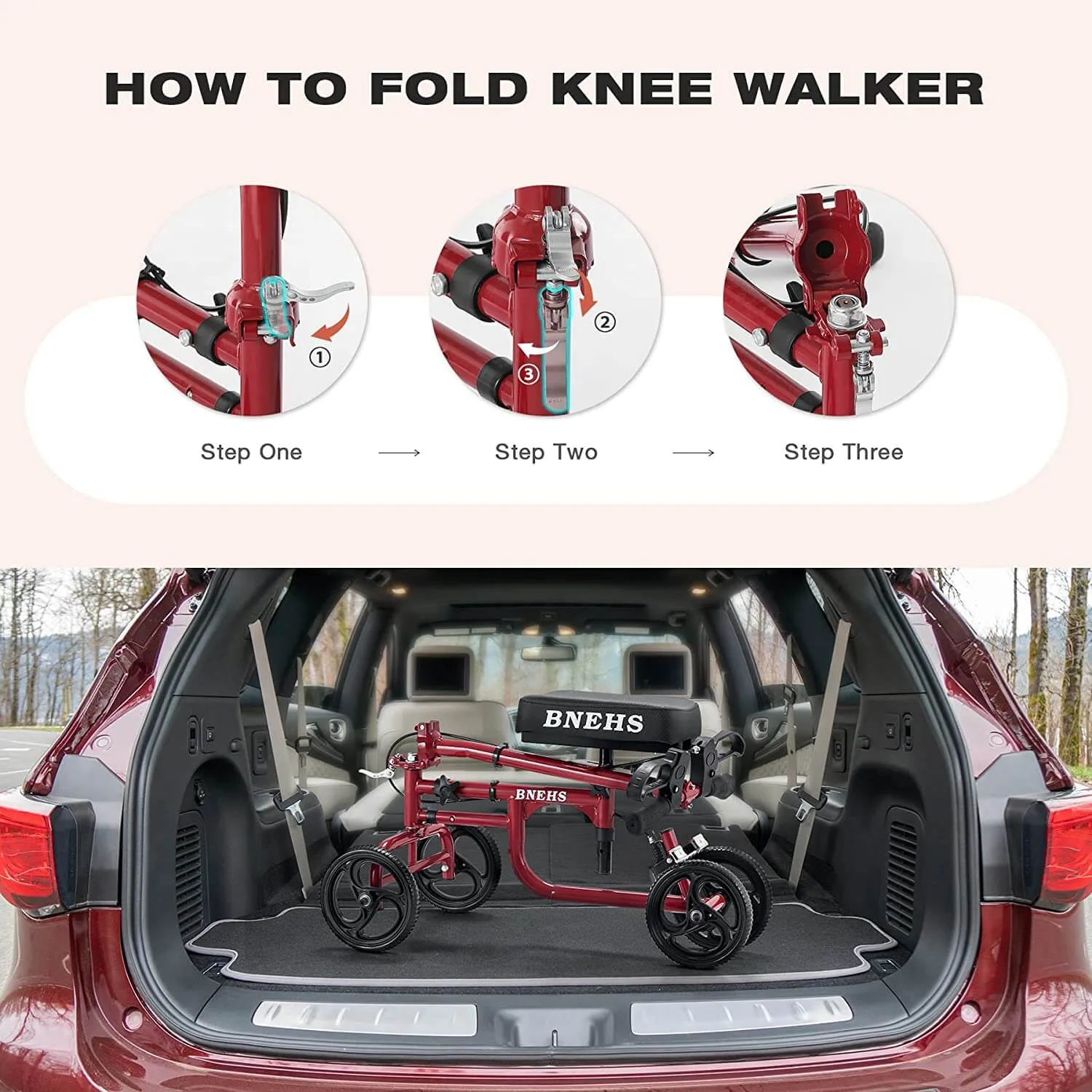 Knee Walker Steerable Knee Scooter for Foot & Ankle Injured Adults w/ 2 Hand Brake & Detachable Basket, Assembly Required,Red Frame