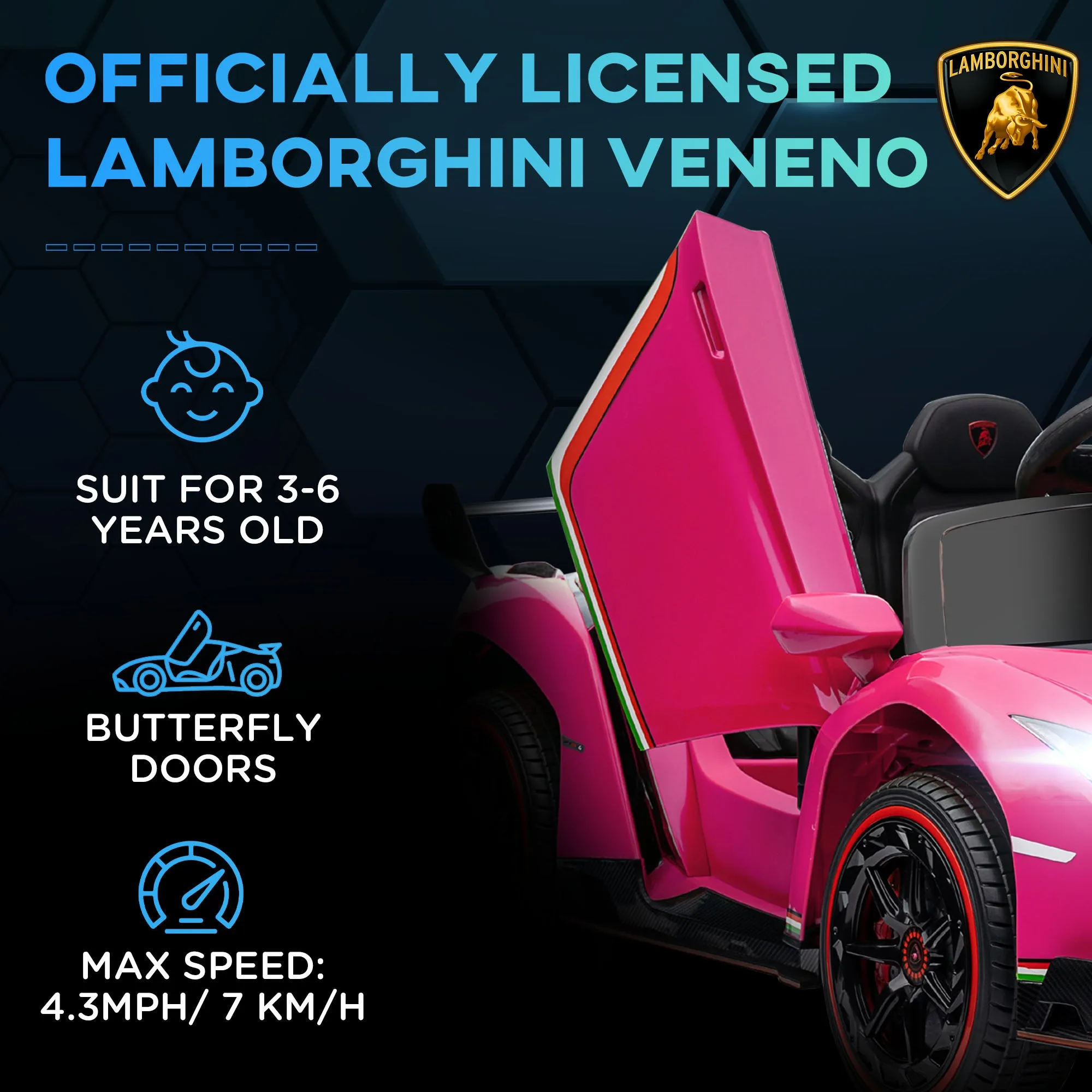 Lamborghini Veneno Licensed Electric Ride-on Car w/ Remote- Pink