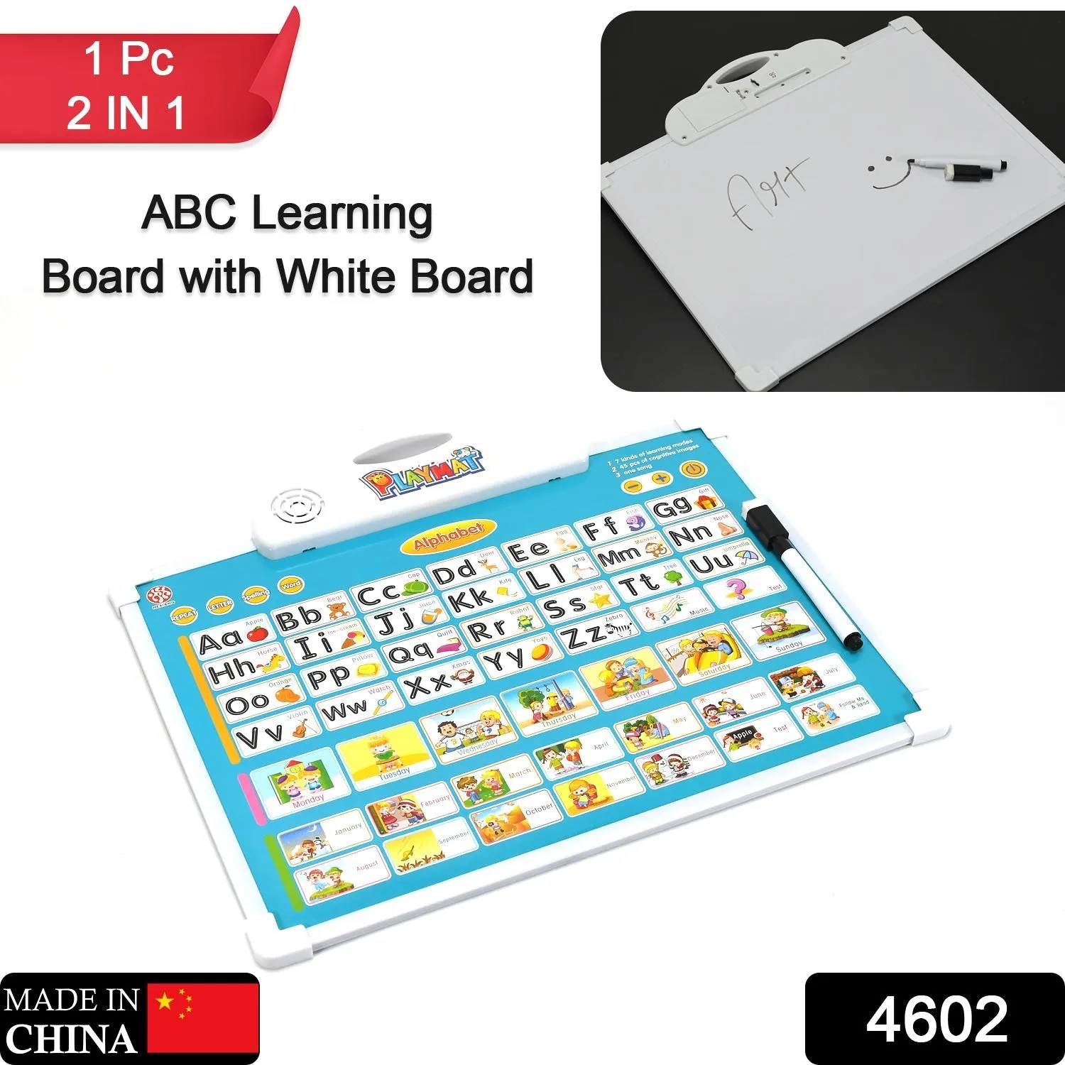 Learning Board 2in1 - Educational PAD for Kids Musical Board for Alphabet ABC Learning Toy Play Mat & Drawing with One Doodle Pen