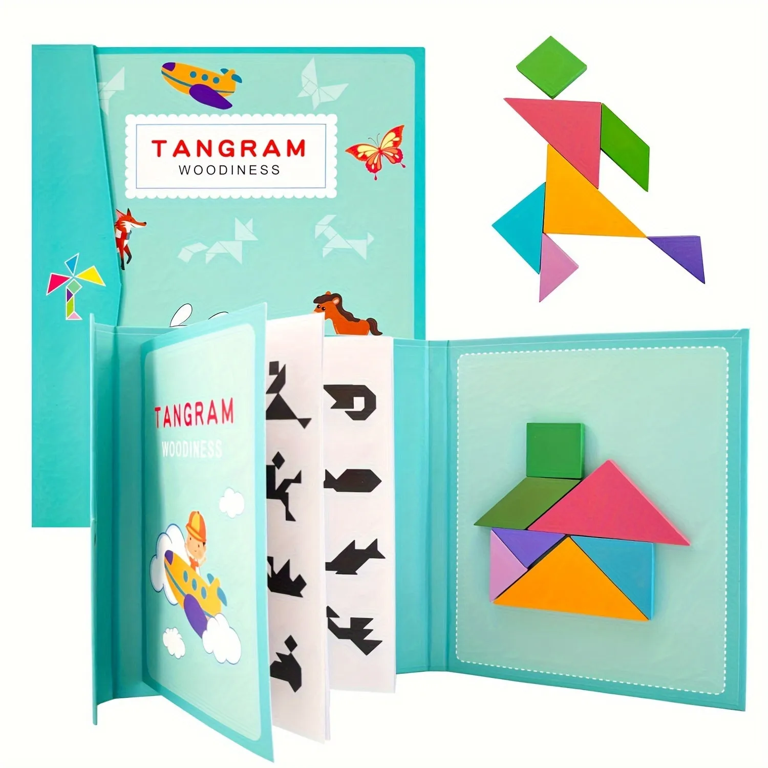 Montessori Magnetic Tangram Puzzle Board Educational Geometric Wooden Toys