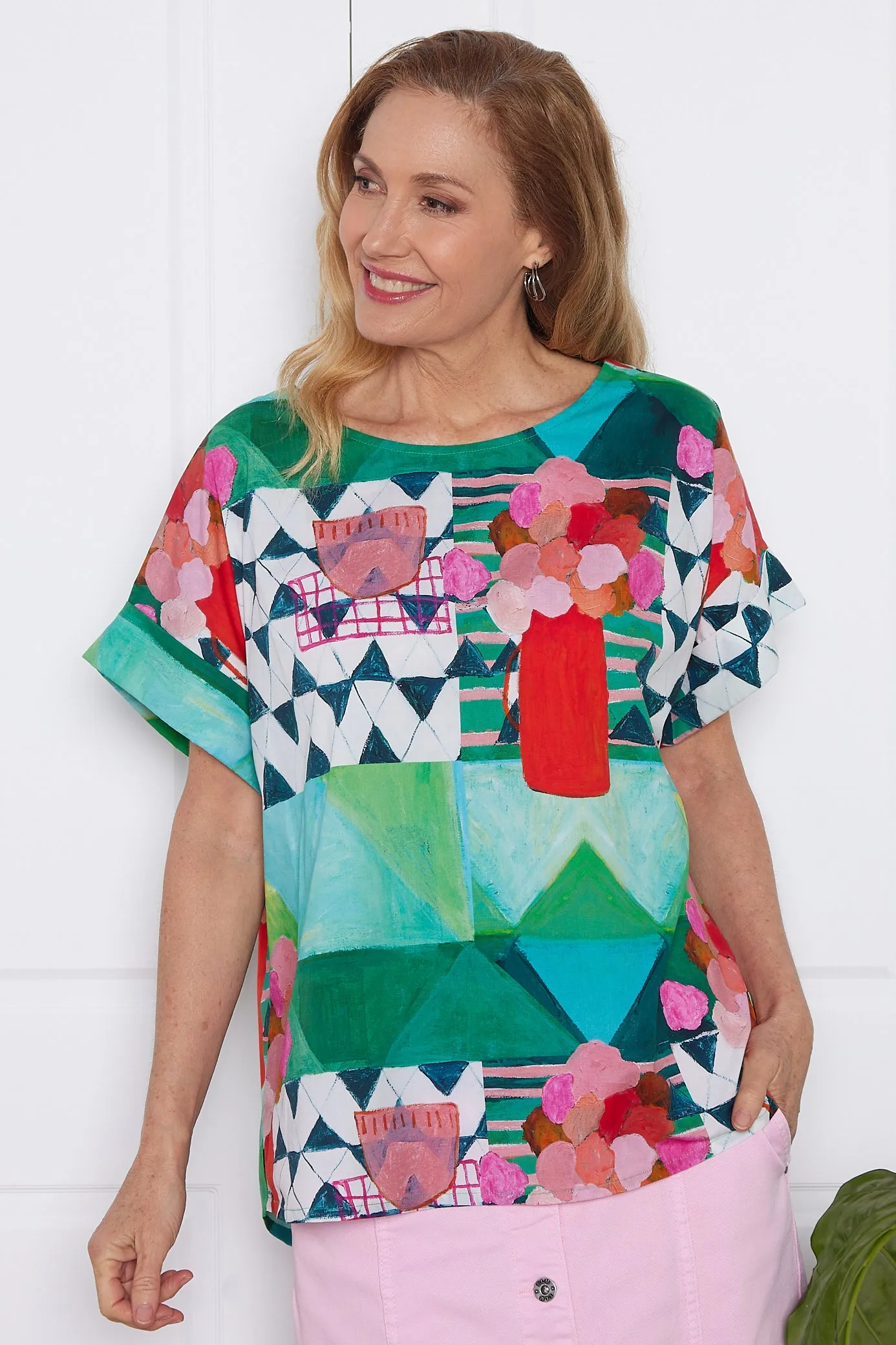 Private Universe Top - All Over Green Print