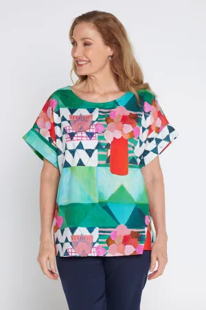 Private Universe Top - All Over Green Print