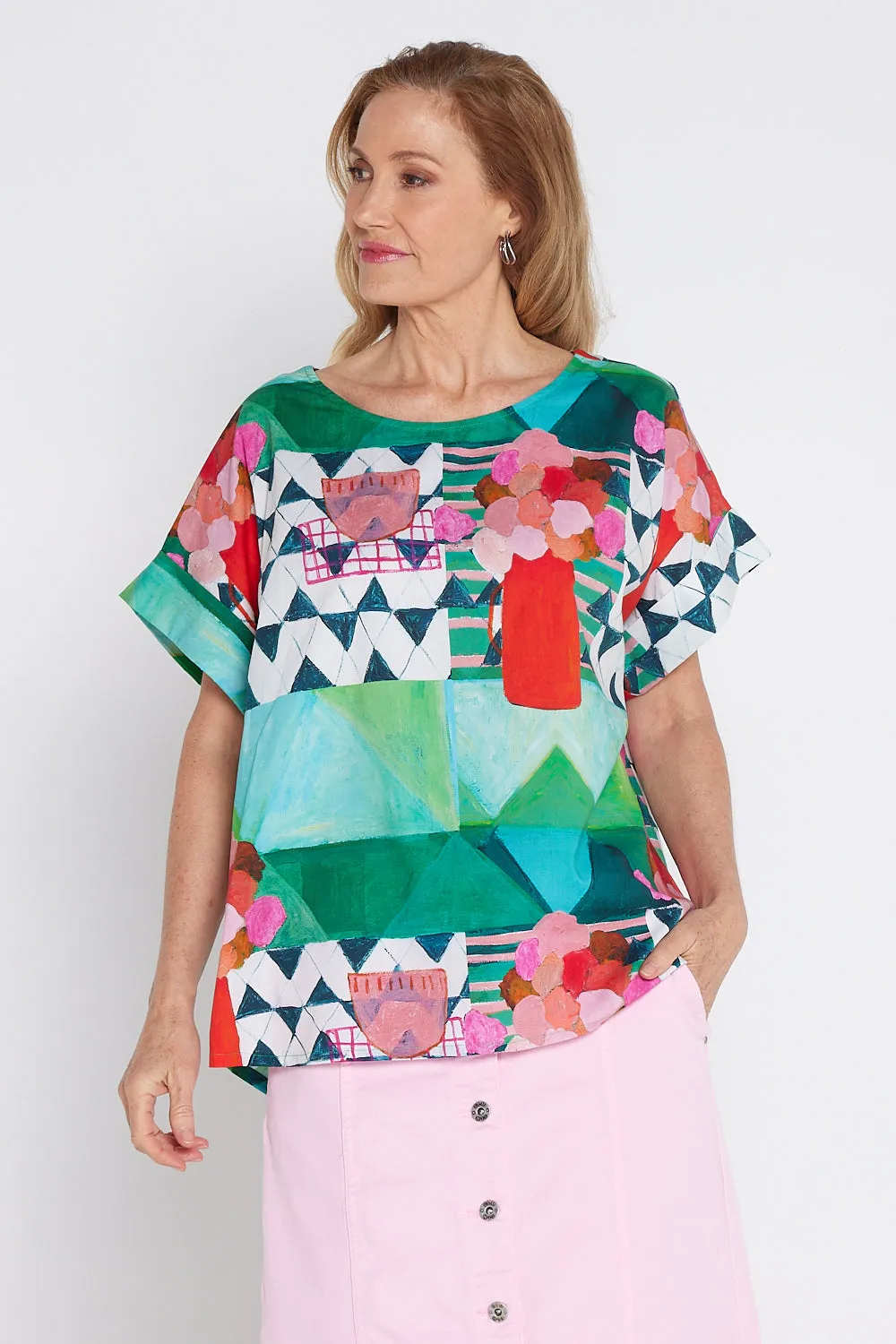 Private Universe Top - All Over Green Print