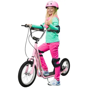 Teen Scooter Push Kick Scooters for Kids with Rubber Wheels Adjustable Handlebar Front Rear Dual Brakes Kickstand, for 5  Years, Pink