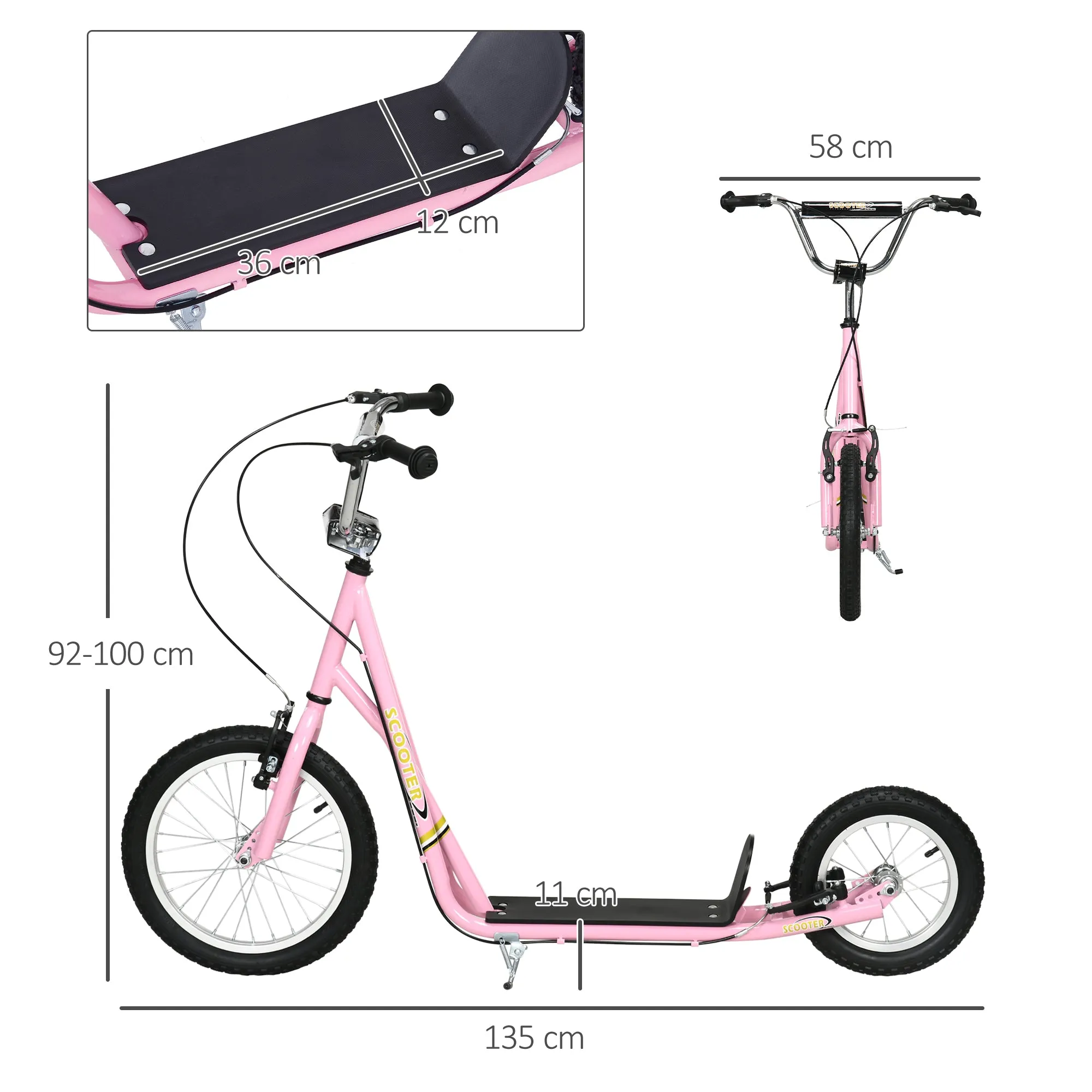 Teen Scooter Push Kick Scooters for Kids with Rubber Wheels Adjustable Handlebar Front Rear Dual Brakes Kickstand, for 5  Years, Pink