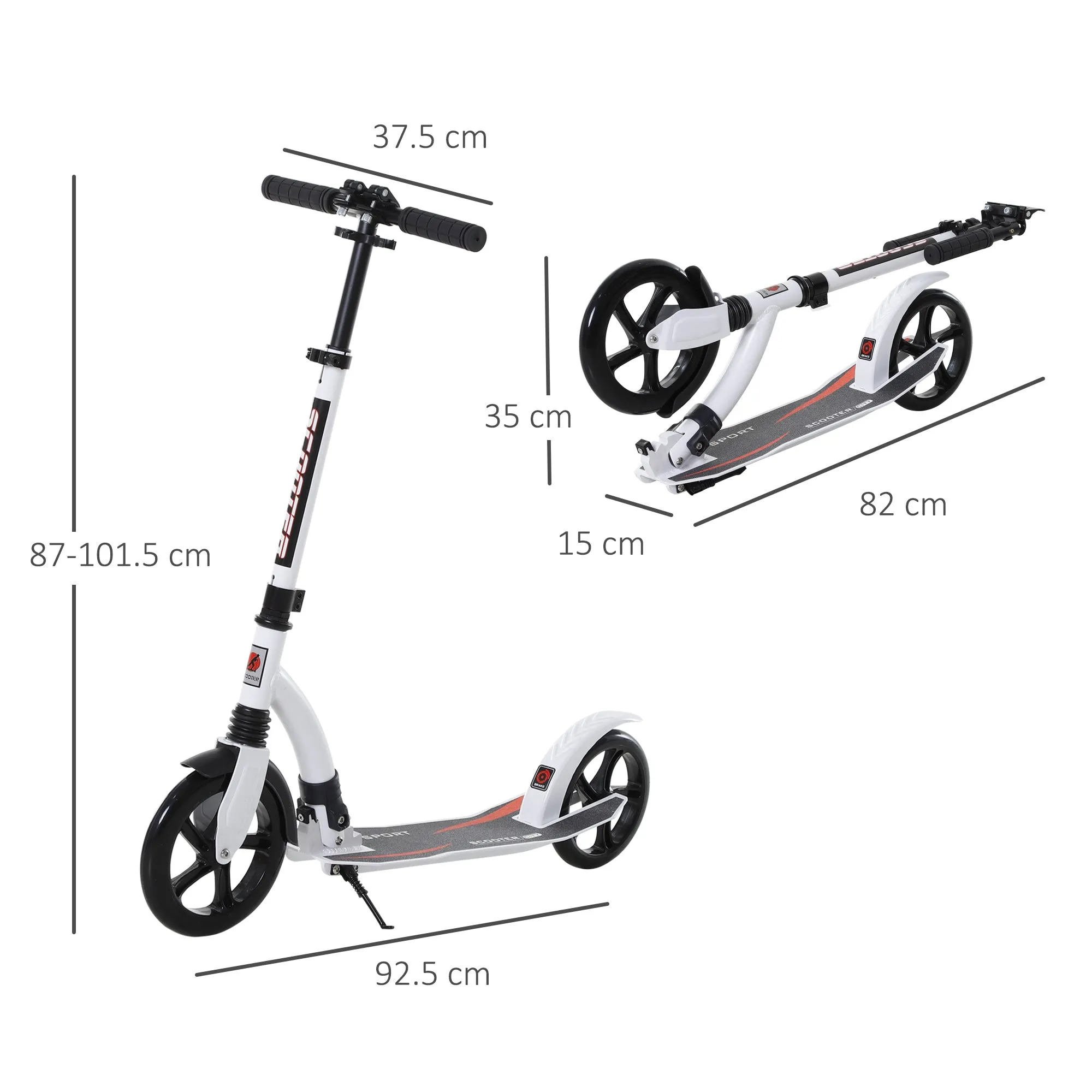 Teens Adult Kick Scooter w/ Shock Absorption Mechanism Foldable Adjustable Height Aluminium Frame Ride On Toy for 14  - White