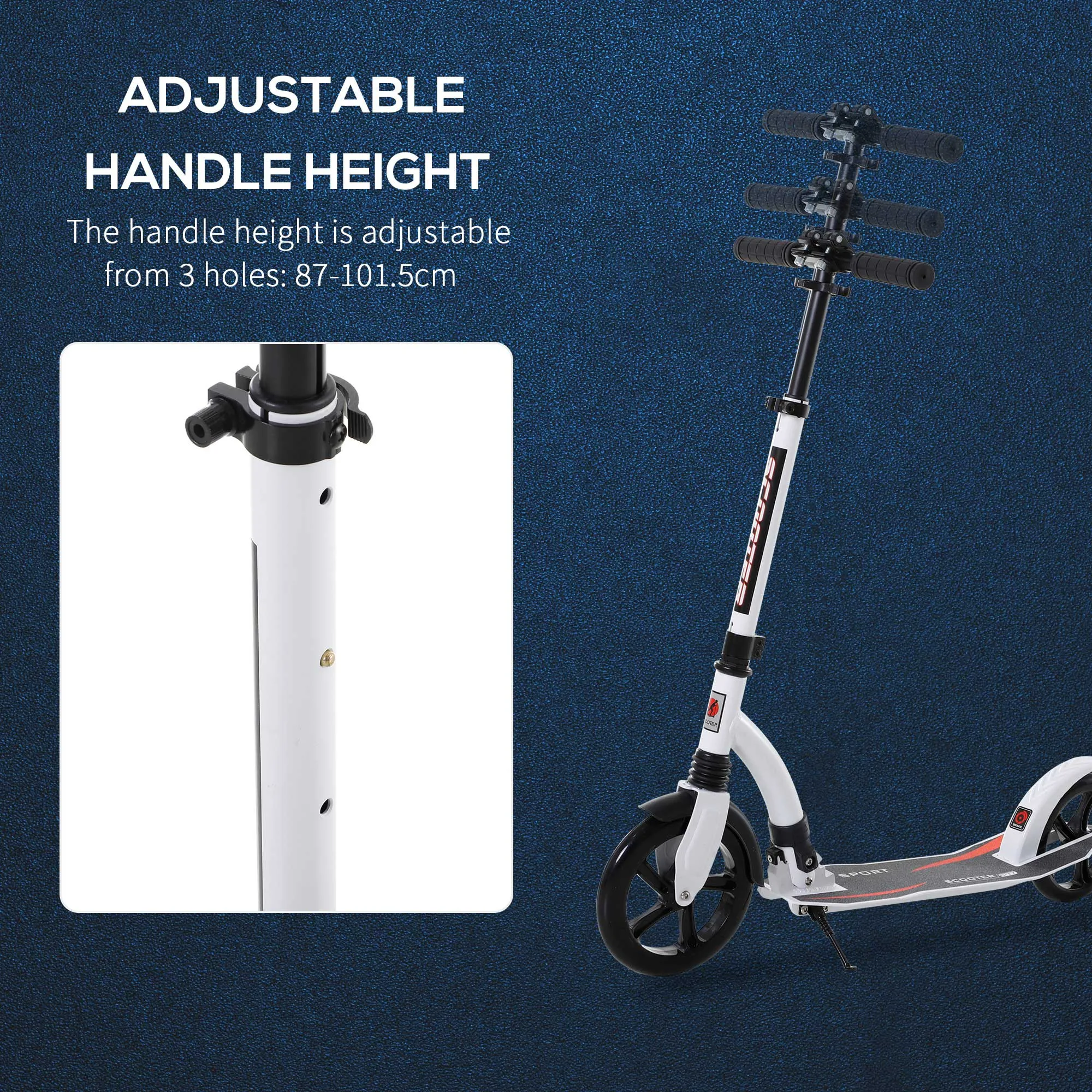 Teens Adult Kick Scooter w/ Shock Absorption Mechanism Foldable Adjustable Height Aluminium Frame Ride On Toy for 14  - White