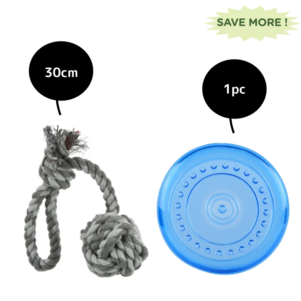 Trixie Playing Rope Loop with Woven in Ball and Pet Vogue Disc Toys Combo for Dogs