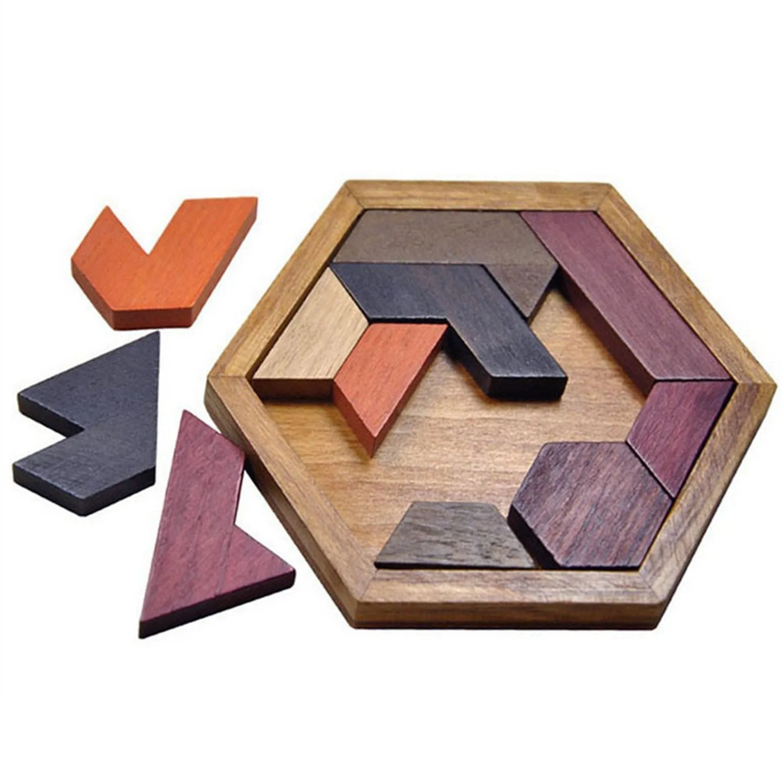 Wood Hexagon Jigsaw Puzzle Game Geometric Shape Cognitive Wooden Puzzles Adult Children Early Educational Toys for Kids