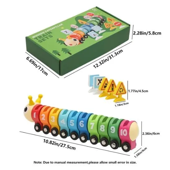 Wooden Caterpillar Train with Numbers & Traffic Sign