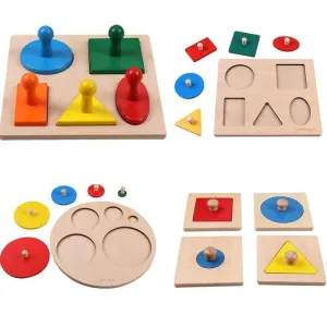 Wooden Geometric Shapes Sorting Math Montessori Puzzle Colorful Preschool Learning Educational Game Baby Toddler Toys