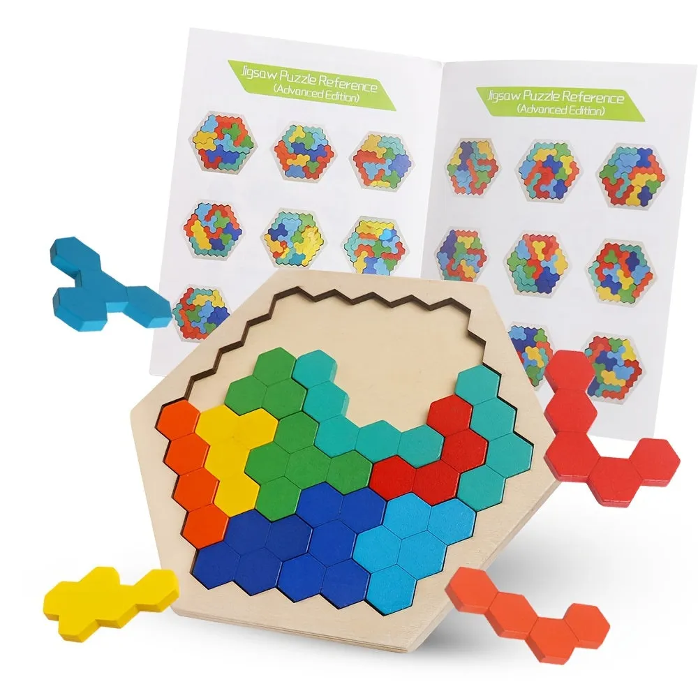 Wooden Hexagon Puzzle  Fun Brain Teaser for All Ages